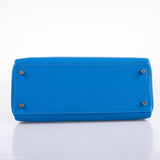 Hermes Kelly 28 Retourne Blue Hydra Evercolor leather Palladium Hardware - 2016, X