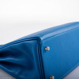 Hermes Kelly 28 Retourne Blue Hydra Evercolor leather Palladium Hardware - 2016, X