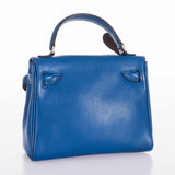 Sac Kelly Quelle Idole Hermès en cuir Gulliver bleu, finition palladium