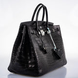 Hermès Birkin 40 Crocodile Porosus Noir Mat Bijouterie Palladium