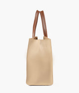 Off-white color with brown multi compartment satchel bag