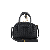 Black Woven Satchel Shoulder Bag – Faux Leather