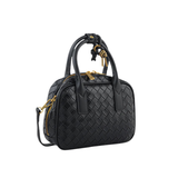 Black Woven Satchel Shoulder Bag – Faux Leather