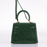 Vintage Hermes Emerald Kelly of Oz with Swarovski Crystals Epsom Gold Hardware