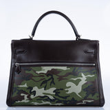 Vintage Hermes Kelly Lakis 35 Chocolate Box & Toile Camouflage Painting Palladium Hardware