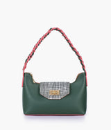 Sac à main couleur vert armée avec bandoulière tressée