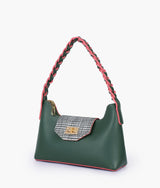 Sac à main couleur vert armée avec bandoulière tressée