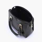 Black handbag with flower charm for women