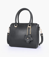 Black handbag with flower charm for women