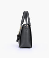 Black handbag with flower charm for women