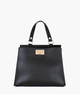 Black front lock top-handle mini bag for women
