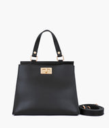 Black front lock top-handle mini bag for women
