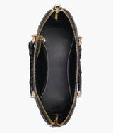 Black color suede small evening bag