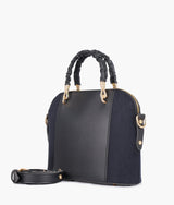 Black color suede small evening bag