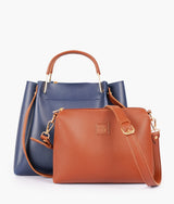 Blue metal handle tote bag for women