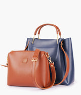 Blue metal handle tote bag for women