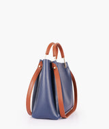 Blue metal handle tote bag for women