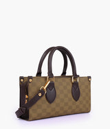 Brown color checkered on-the-go mini bag