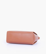 Brown handbag with flower charm  for women