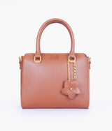 Brown handbag with flower charm  for women
