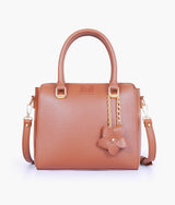 Brown handbag with flower charm  for women
