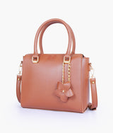 Brown handbag with flower charm  for women