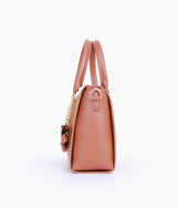 Brown handbag with flower charm  for women