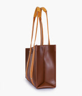 Brown long strap tote handbag for women