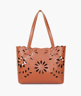 Brown two-piece floral tote for women