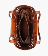 Brown two-piece floral tote for women