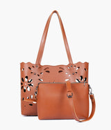 Brown two-piece floral tote for women