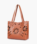 Brown two-piece floral tote for women