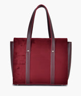 Burgundy suede carry-all satchel bag for women