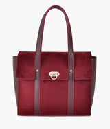 Burgundy suede carry-all satchel bag for women
