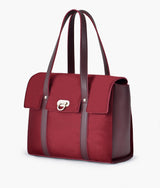 Burgundy suede carry-all satchel bag for women
