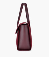 Burgundy suede carry-all satchel bag for women