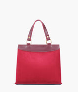 Burgundy suede front lock top-handle mini bag for women