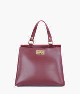 Burgundy suede front lock top-handle mini bag for women