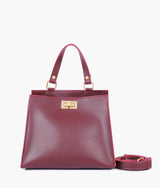 Burgundy suede front lock top-handle mini bag for women