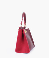 Burgundy suede front lock top-handle mini bag for women