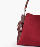 Burgundy suede handbag with braided handle  for women