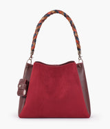 Burgundy suede handbag with braided handle  for women