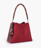 Burgundy suede handbag with braided handle  for women
