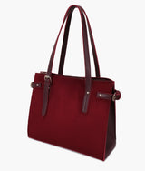 Burgundy suede satchel tote bag for women