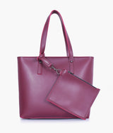Burgundy tote bag with detachable pouch for women