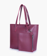 Burgundy tote bag with detachable pouch for women