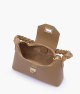 Coffee Color Braided Strap Faux Leather Purse