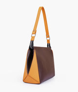 Dark brown color  and mustard trio twist handbag