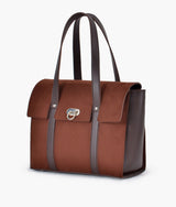 Dark brown suede carry-all satchel bag for women