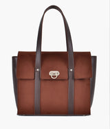 Dark brown suede carry-all satchel bag for women